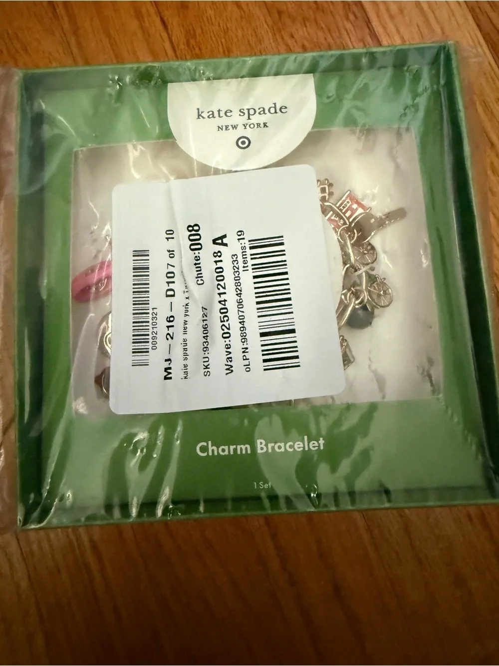 Kate Spade/Target Gold Charm Bracelet with Pink, Green & Black Accents. NWT - Picture 3 of 4
